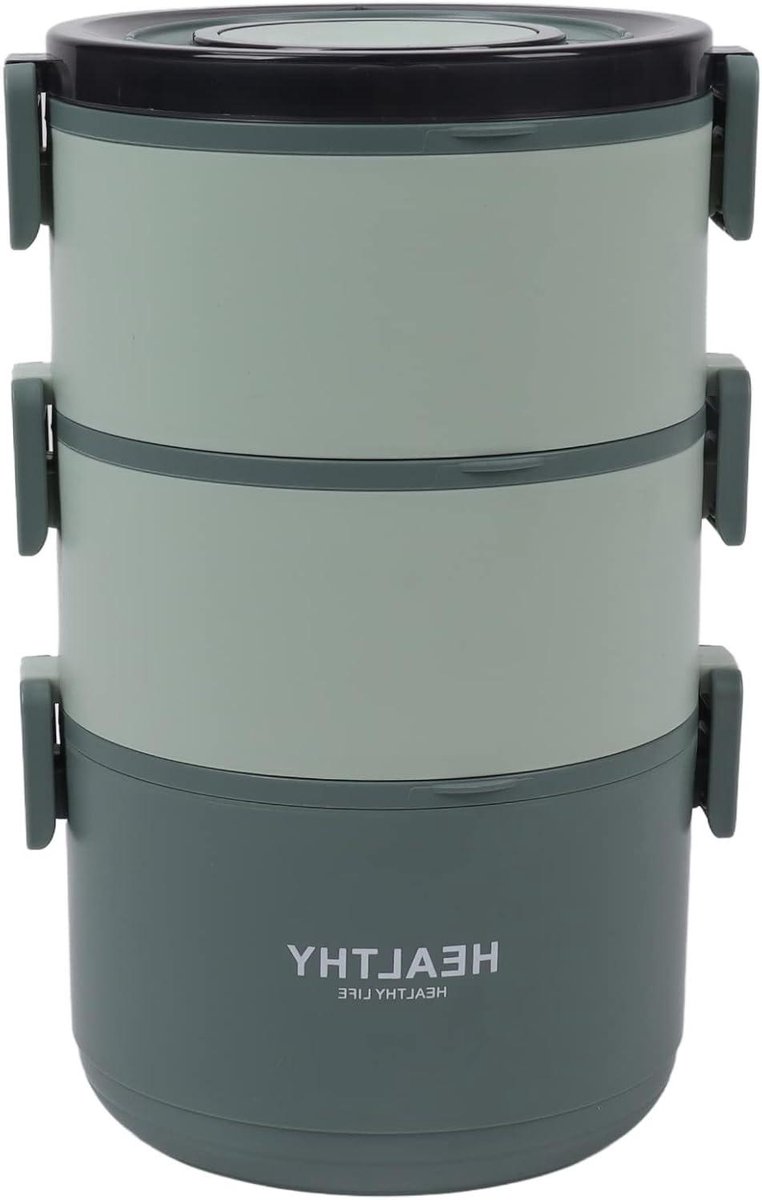Thermos Lunchbox - Warme Maaltijd Container - Lunch Meenemen - Afneembare Compartimenten - 2200 Milliliter - Bonenpasta Groen