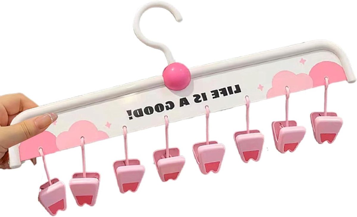 Multi Haak Hanger - Kleding Droger - Was Sorteren - Winddicht Ontwerp - 8 Clips - Roze