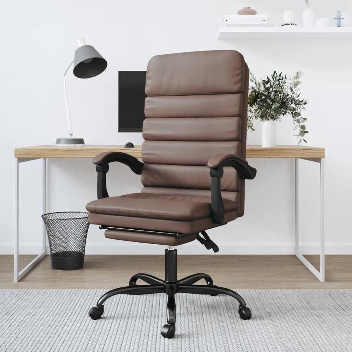 Bureaustoel Massagefunctie - Ergonomische Stoel - Comfortabel Werken - Verstelbare Rugleuning - 63 x 56 cm - Bruin