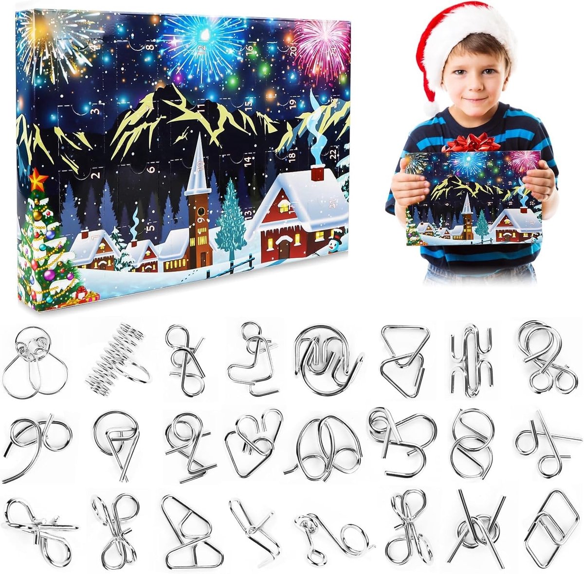 Dailygoods - Puzzel Adventskalender - Puzzelspellen voor Kinderen - Aftellen naar Kerst - 32,2 x 18,7 x 3,8 cm - Geschikt voor Jongens en Meisjes