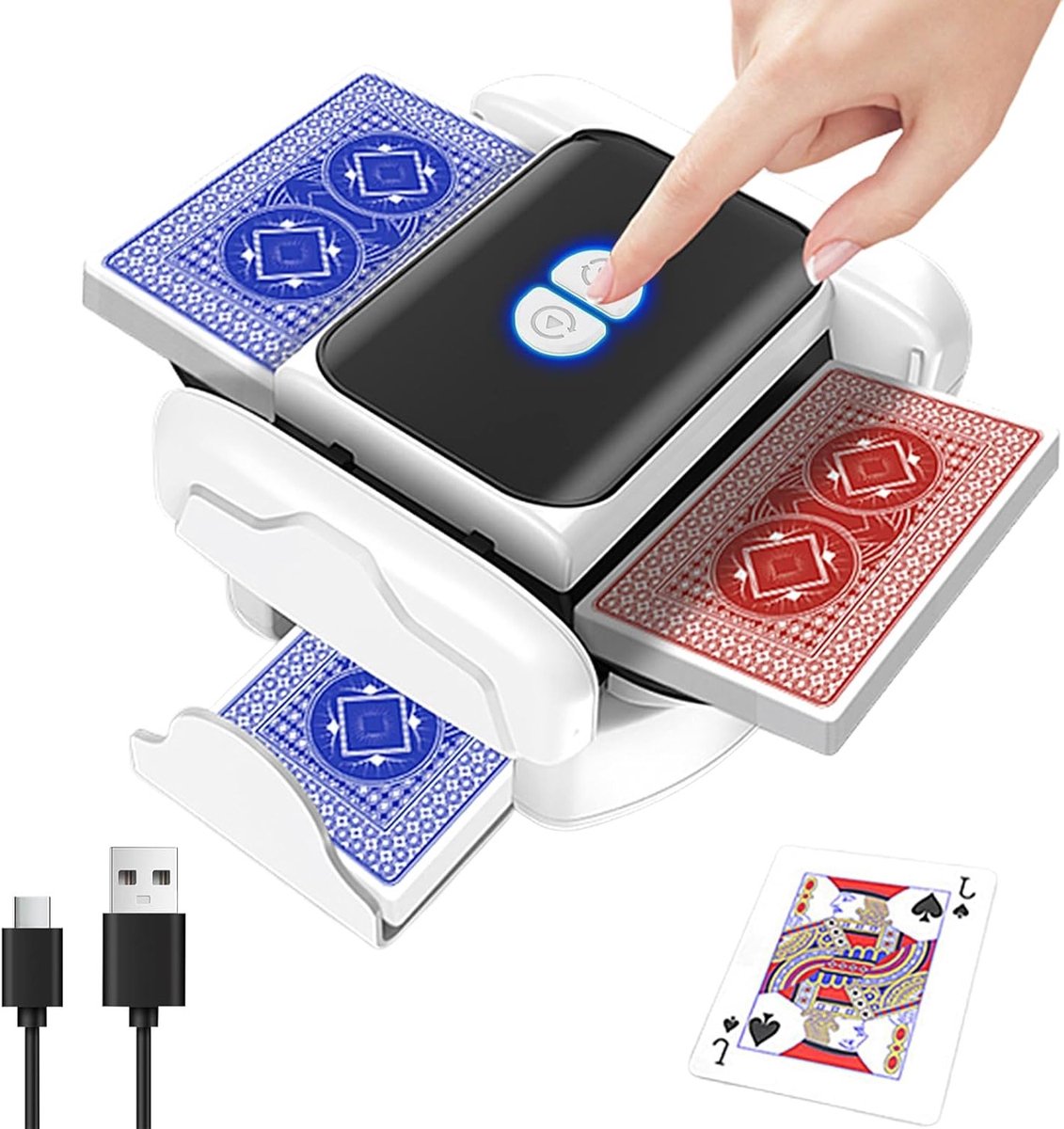 Automatische Kaartenschudder met Oplaadbare Batterij voor Poker, Blackjack en Gezellige Spelavonden, Stil en Snel in Handmatige en Automatische Modus