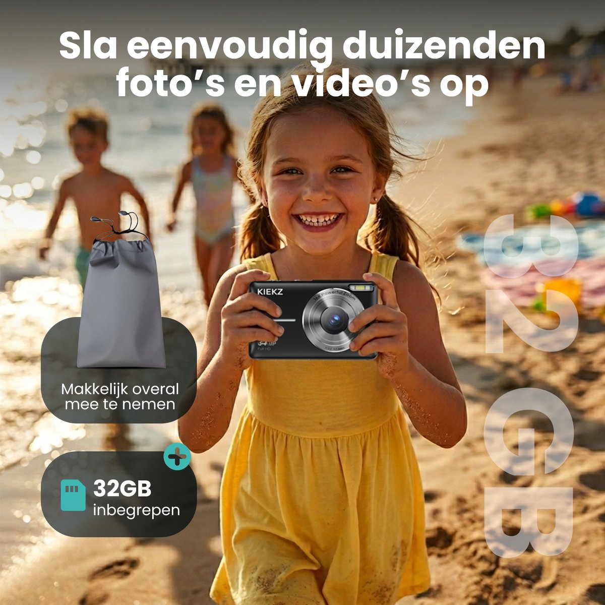 Kiekz Digitale Camera 64MP - Fotocamera Full HD - Compact Camera - Fototoestel - Autofocus - Ideaal voor Kinderen en Beginners - Inclusief 32GB SD Kaart - Zwart – foto 3