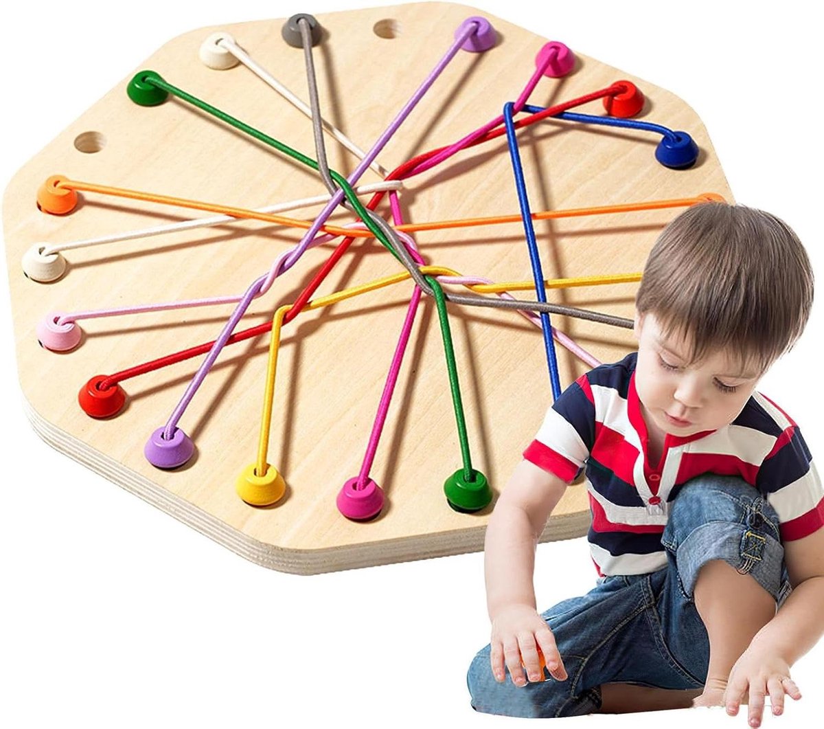 Puzzelplank Touwknoop - Houten Puzzel - Fijne Motoriek - Drie Moeilijkheidsgraden - 223 cm - Houtkleur