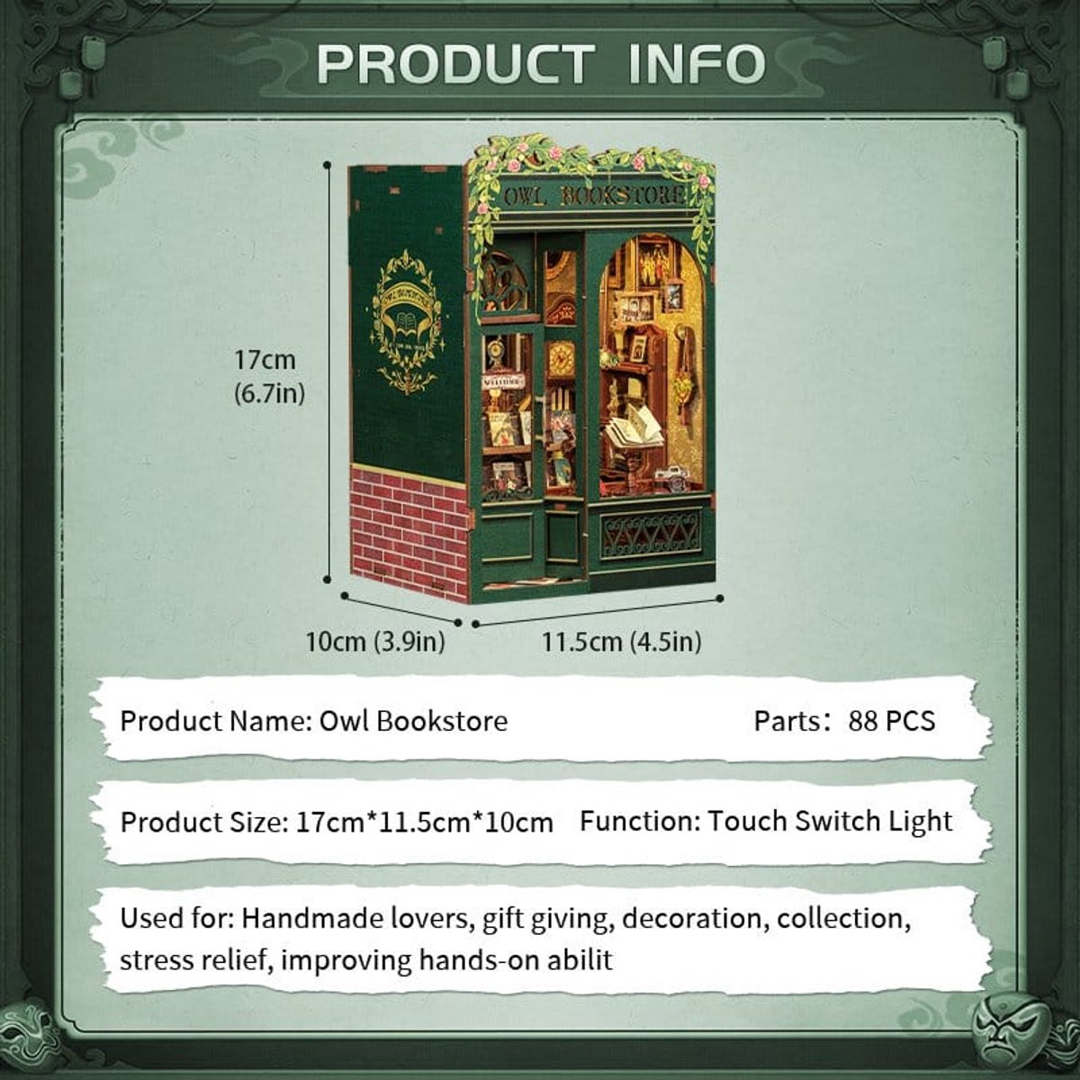 CuteBee Book Nook - Modelbouw - Houten 3D Puzzel - DIY Bouwpakket Volwassenen en Volwassenen - Boekensteun - Boekenhouder - Owl Bookstore — afbeelding 13