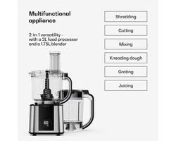 Klarstein Keukenmachine Verosteel met mixer – 1200 W multifunctionele keukenmachine, 2-liter kom, 1,75-liter mixer, 10 snelheden, 6 programma's, sapcentrifuge & vleesmolen - 1,75L - voor Keuken - Knetmaschine - Rührmaschine - Roermachine