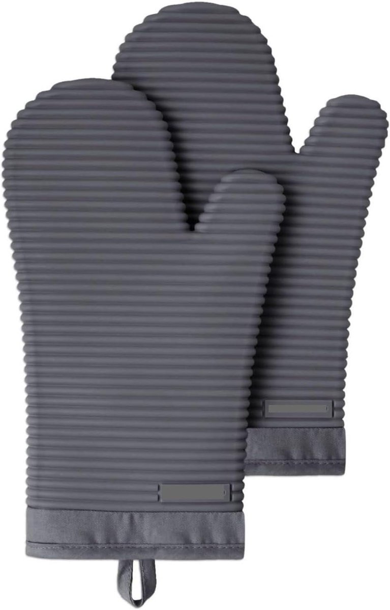 Ovenhandschoenen - Kookwanten Hittebestendig - Veilig Koken Bakken - Zachte Siliconen Gevoerd - 32 cm Lengte - Grijs
