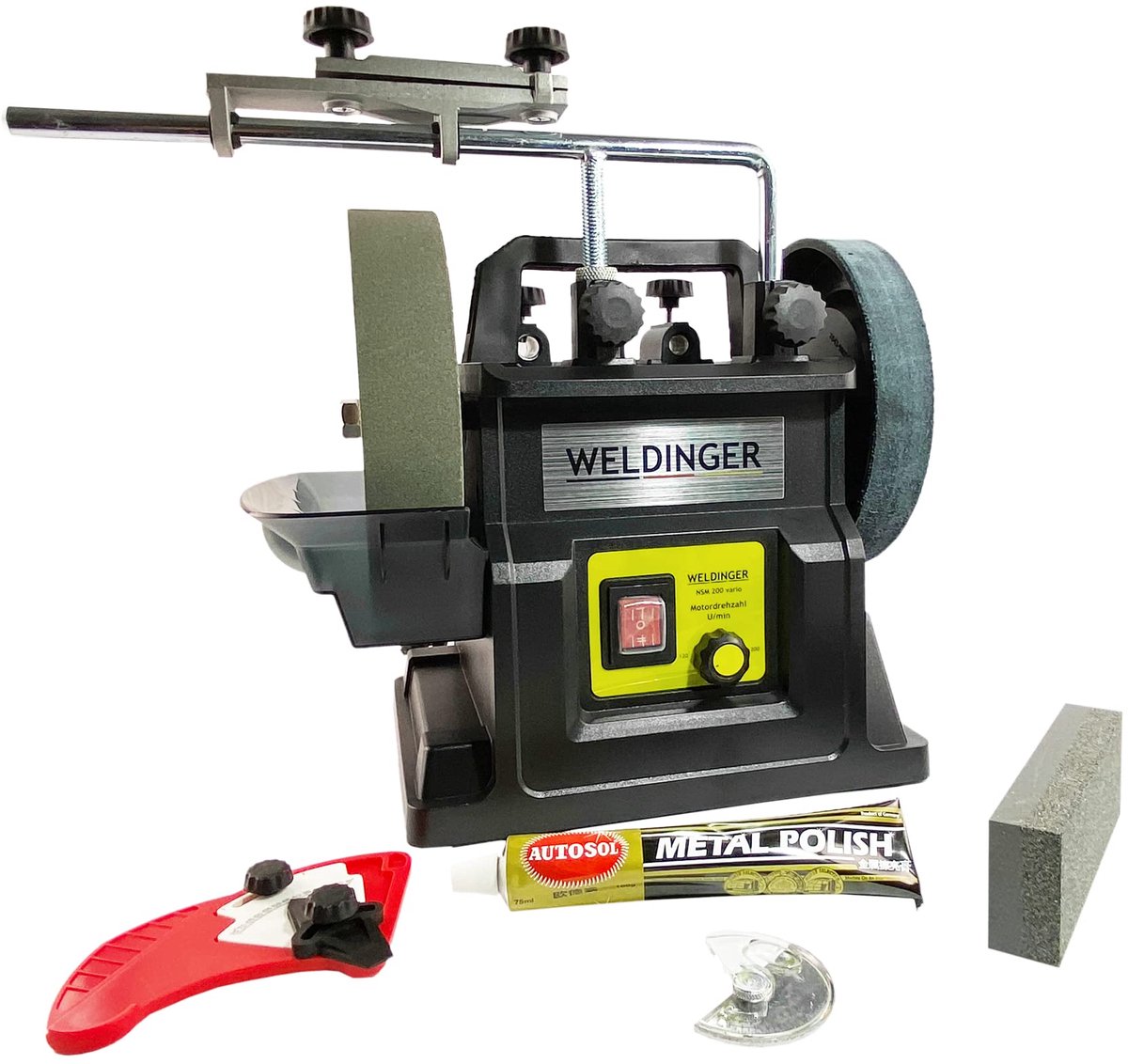 WELDINGER NSM 200 Natschuurmachine, vario, 90 W, toerental regelbaar (schuurmachine, dubbel schuurapparaat, natschuurmachine, slijper, 5 jaar garantie)