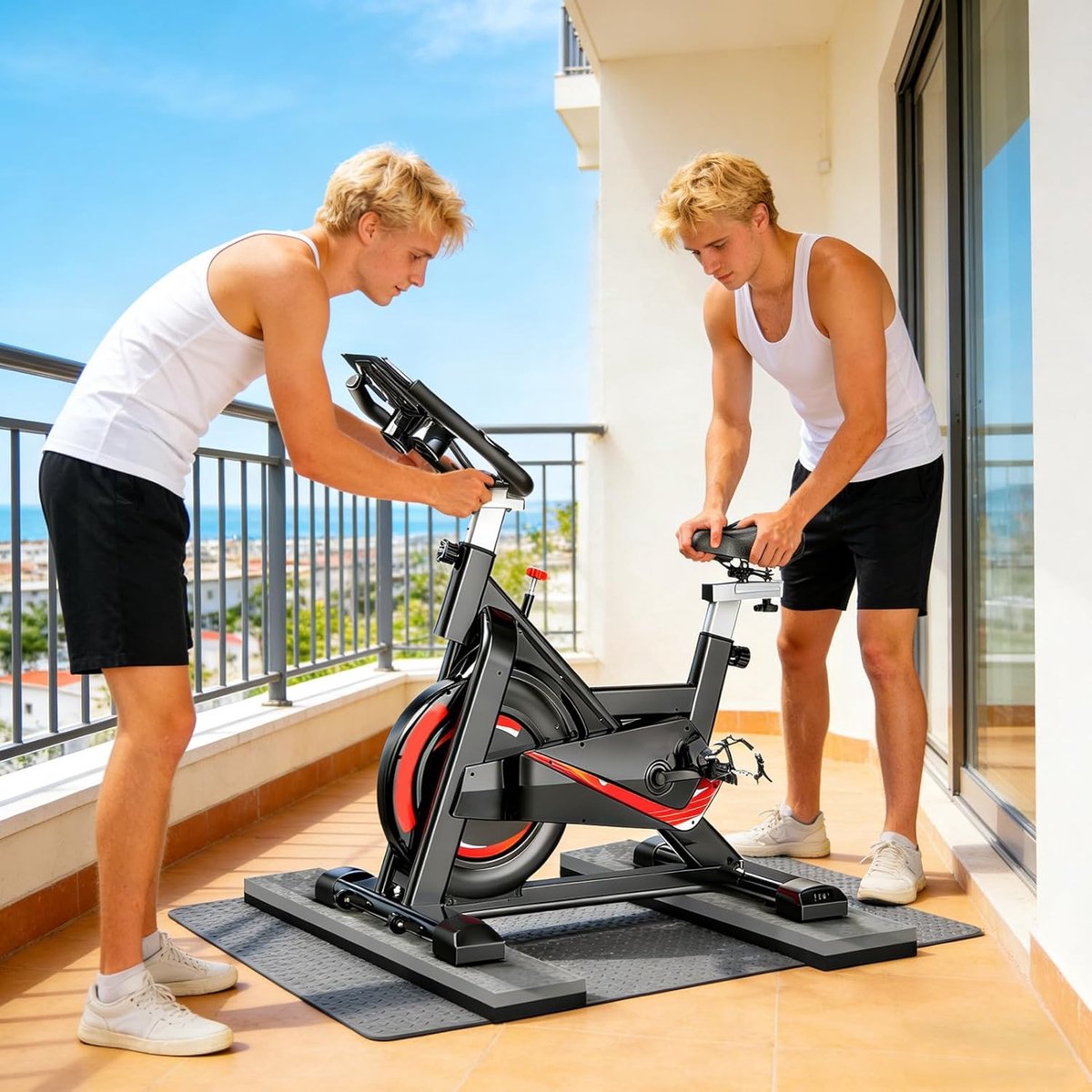 Fietsmat Beschermer - Gym Mat - Thuis Trainen - Geluidsdempend Ontwerp - 2 Stuks - Zwart Grijs