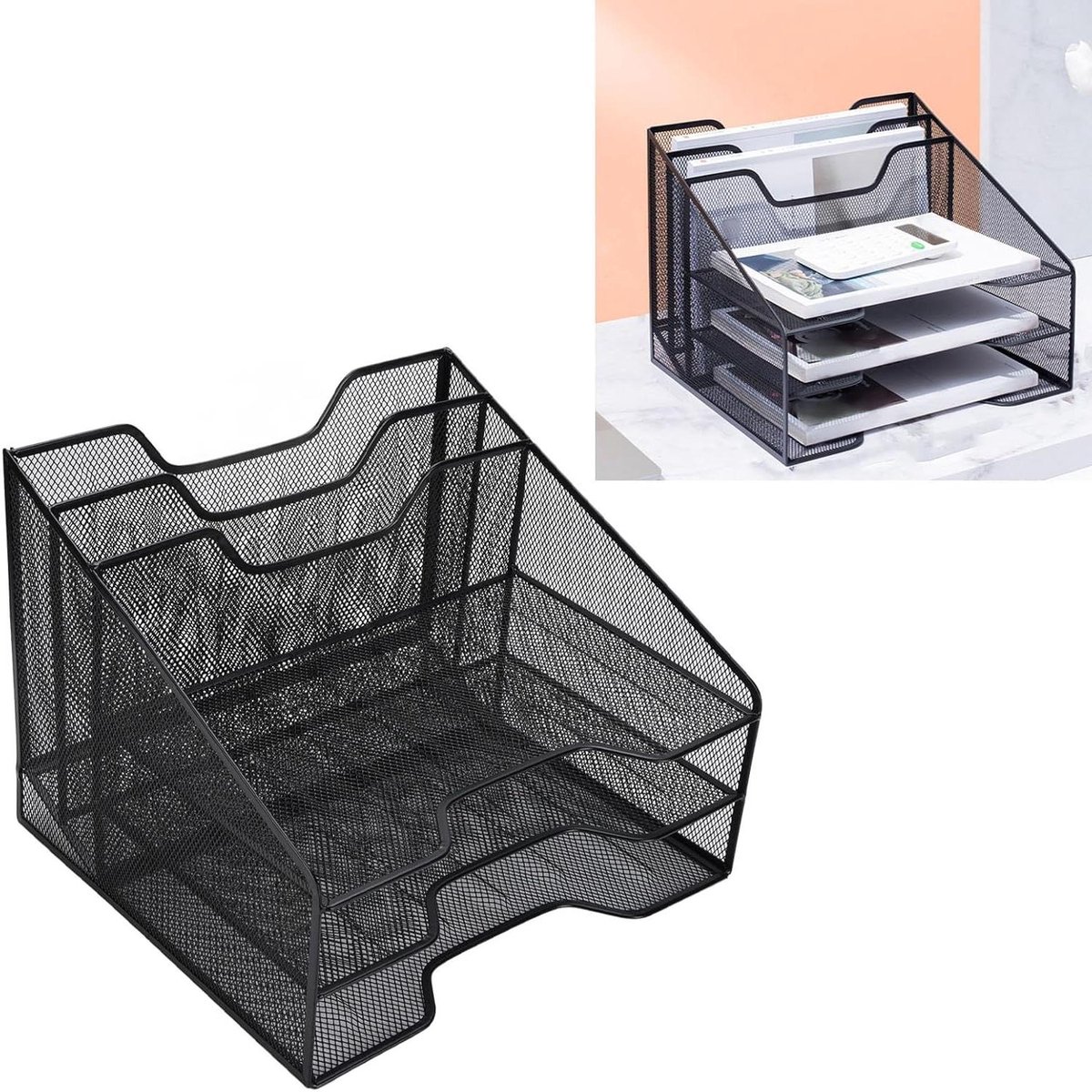 Bureau Organizer - Documenten Sorteerder - Bureau Opruimen - 3 Lagen Gaas - 33x32x27 cm - Zwart
