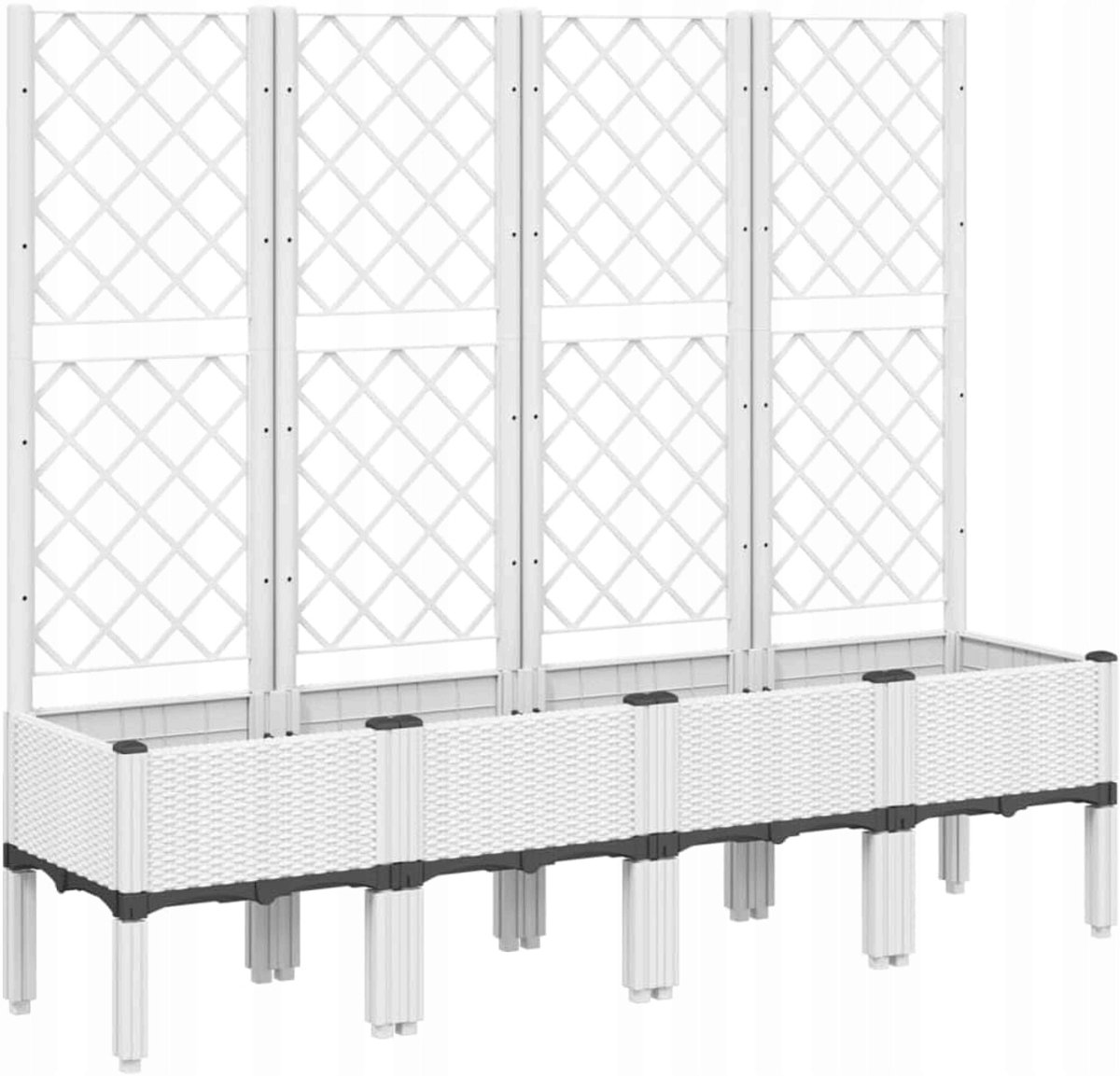 Bloembak met Trellis - Rotan Look - Wit - 160x40x142cm