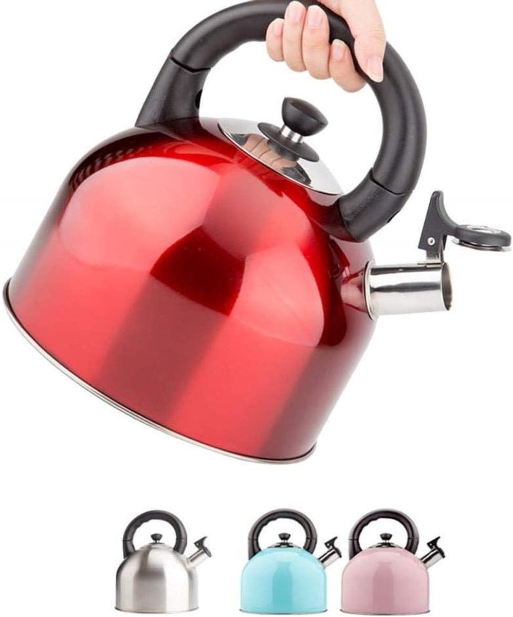 Waterkoker met fluitje - Theepot fornuis - Water koken - Anti-verbrandingshandgreep - 44 liter - Rood
