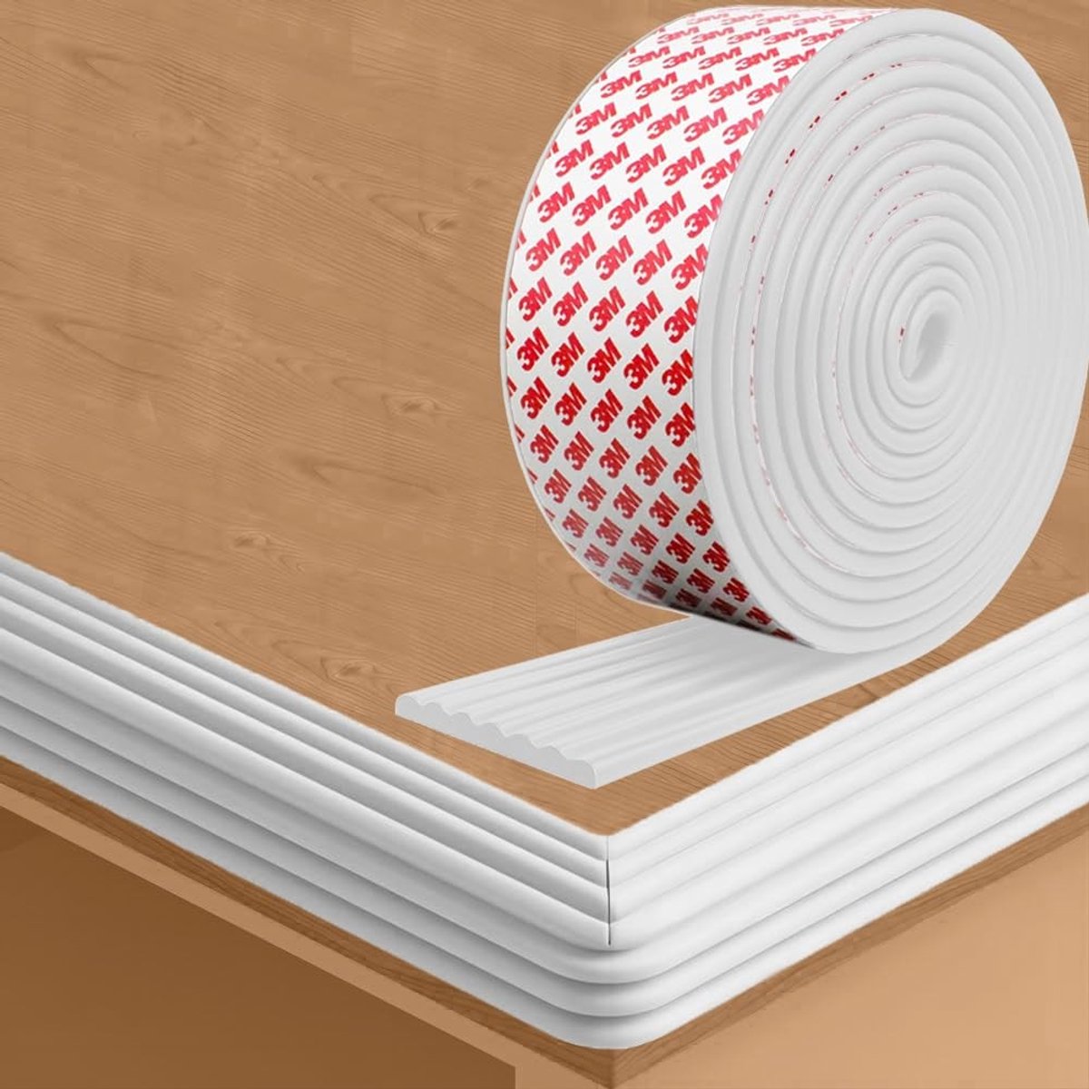 Dailygoods- Tafelrandbescherming Zelfklevend - 2m - Breedte 8 cm - Dikte 0,8 cm - Hoekbescherming - Schuimrubber - Veilig en niet giftig