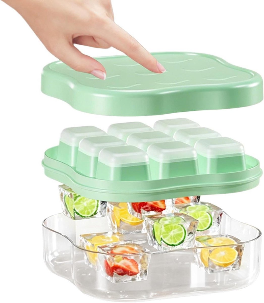 IJsblokjes Vorm - Vriezer Bakjes - Drankjes Koelen - Easy Release Systeem - 9 Blokjes - Groen