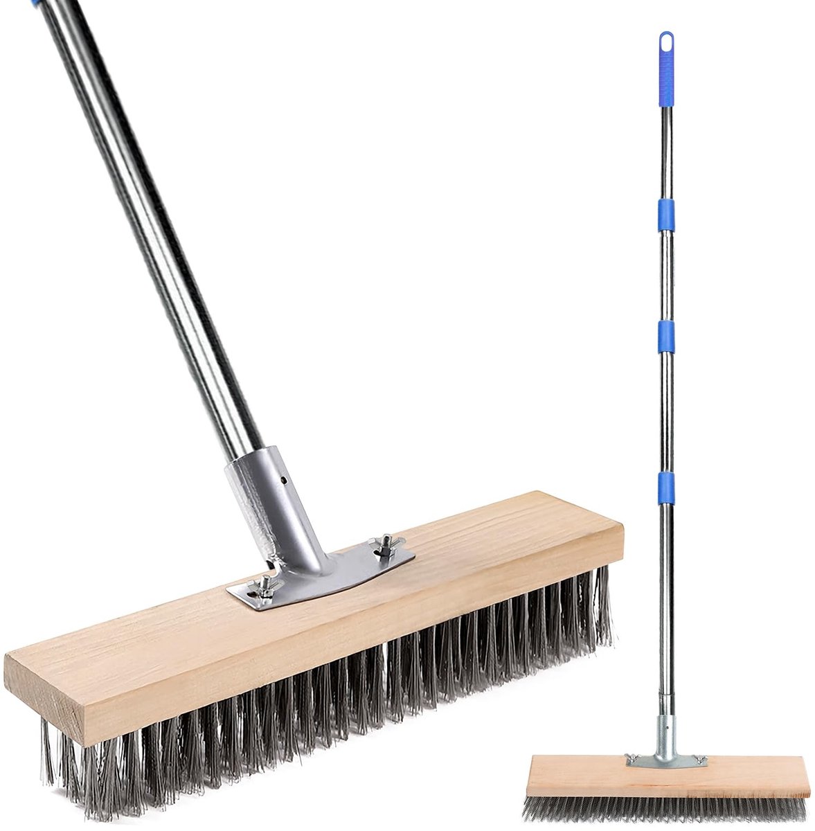 Dailygoods- Draadbezem Roestvrij Staal - Telescoopsteel 1,6 m - 40 x 6 cm - Mosverwijdering - Robuuste Haren - Duurzaam en Effectief - Tuinbezem