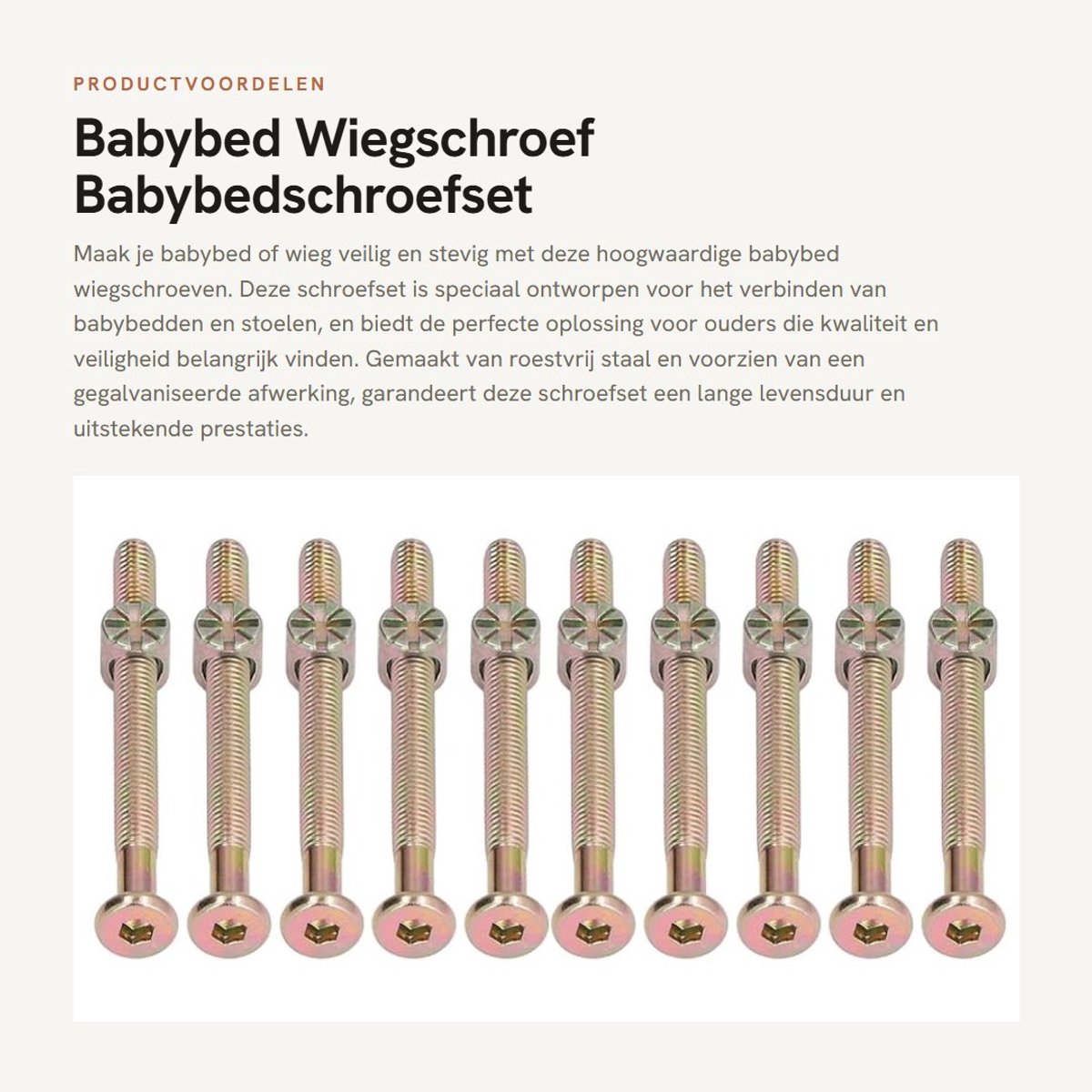 Dailygoods- Babybedschroef Set van 10 - Roestvrij Staal - M6 x 40mm - Wiegschroef - Babybed Schroef - Gegalvaniseerd - Bedschroef