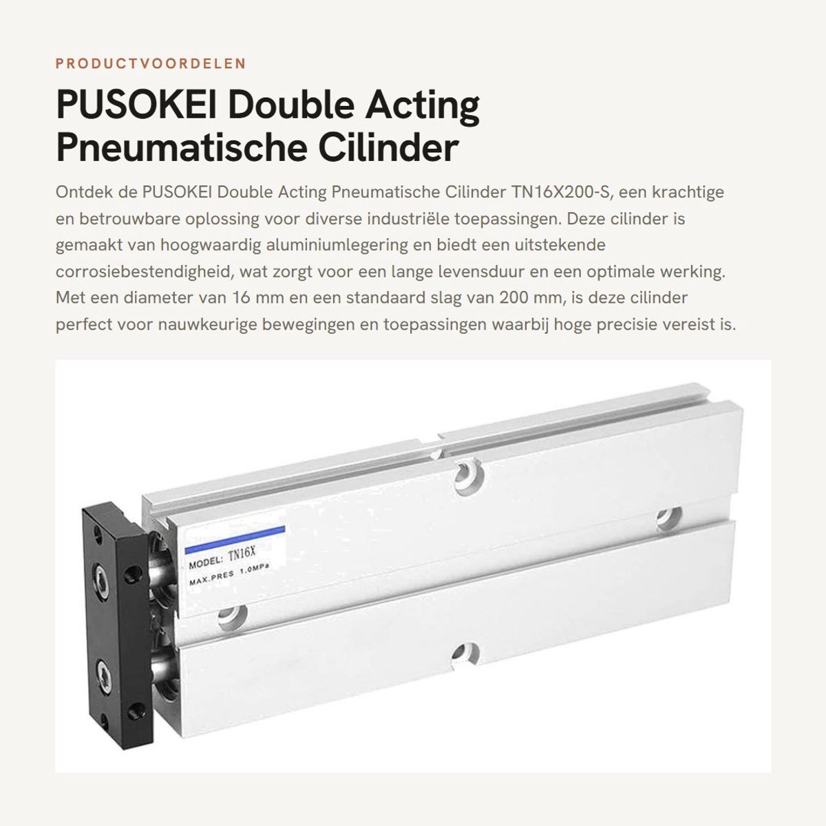 Dailygoods- Luchtcilinder Dubbelwerkend - Aluminium Legering - 16 mm Diameter - Stootlengte 10-200 mm - Maximaal 0.9 MPa - Schokbestendig - Pneumatische Cilinder