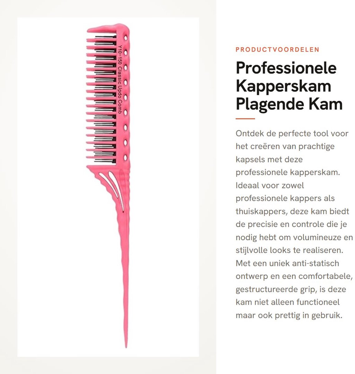 Dailygoods - Professionele Kapperskam - Plagende Kam - Anti-statisch ontwerp - Roze - Volume en stylingprecisie - Geschikt voor kappers en thuisgebrui...