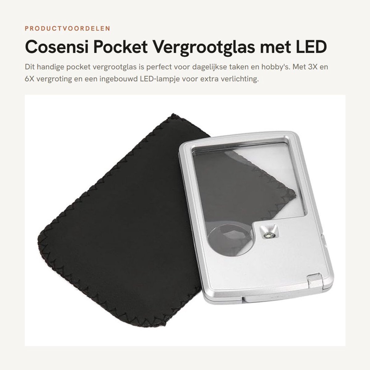 Dailygoods - Pocket Vergrootglas met LED Licht en Lederen Case