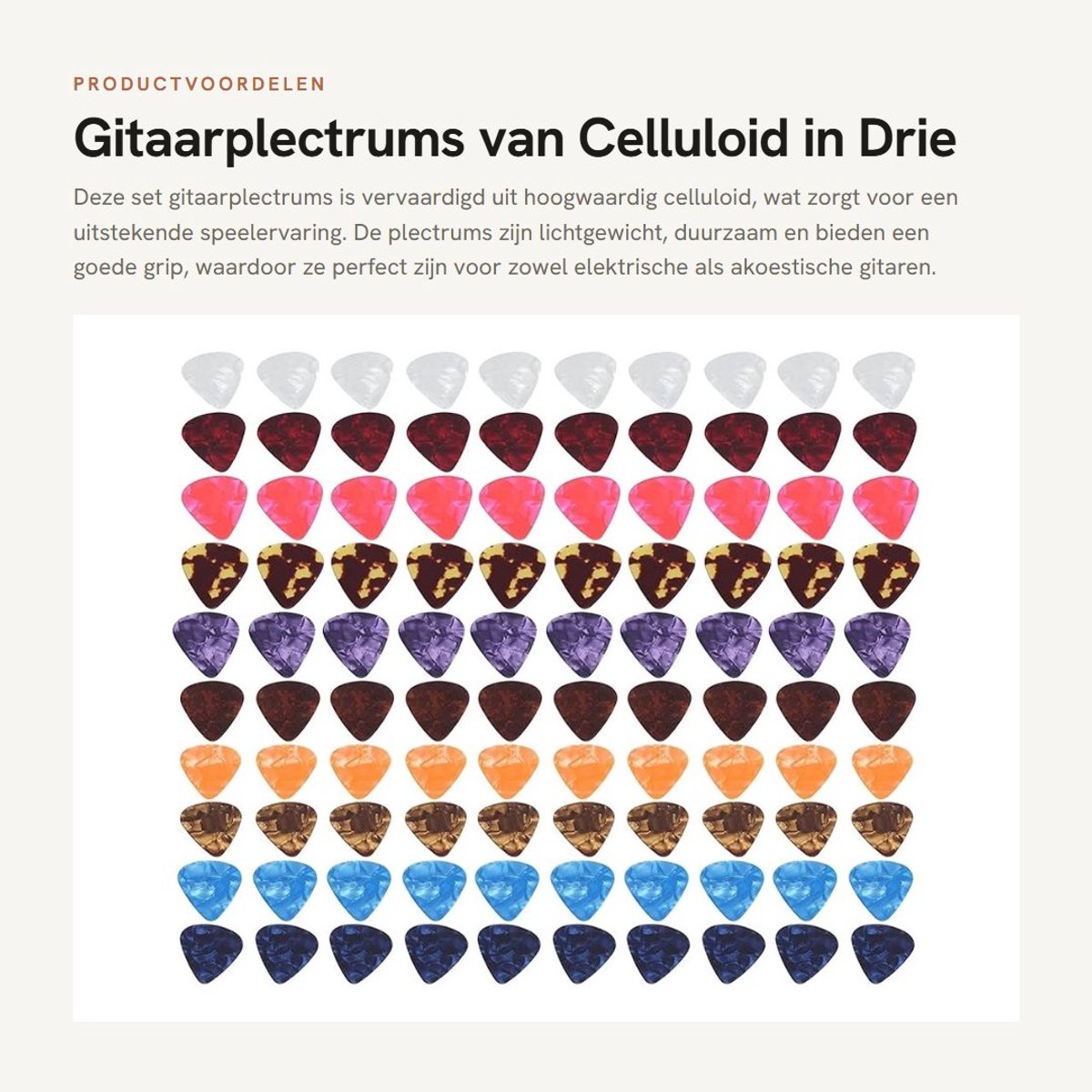 Dailygoods - Gitaarplectrums van Celluloid in Drie Diktes voor Gitaren