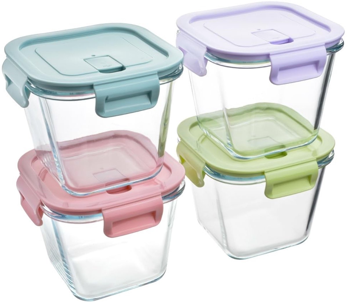 Dailygoods- Glazen Potten met Deksel - 4 Stuks - Hoog Borosilicaatglas - Voedselcontainer - Schokbestendig - Voor Koelkast/Oven/Magnetron - Goede Sluiting - Voedselcontainers