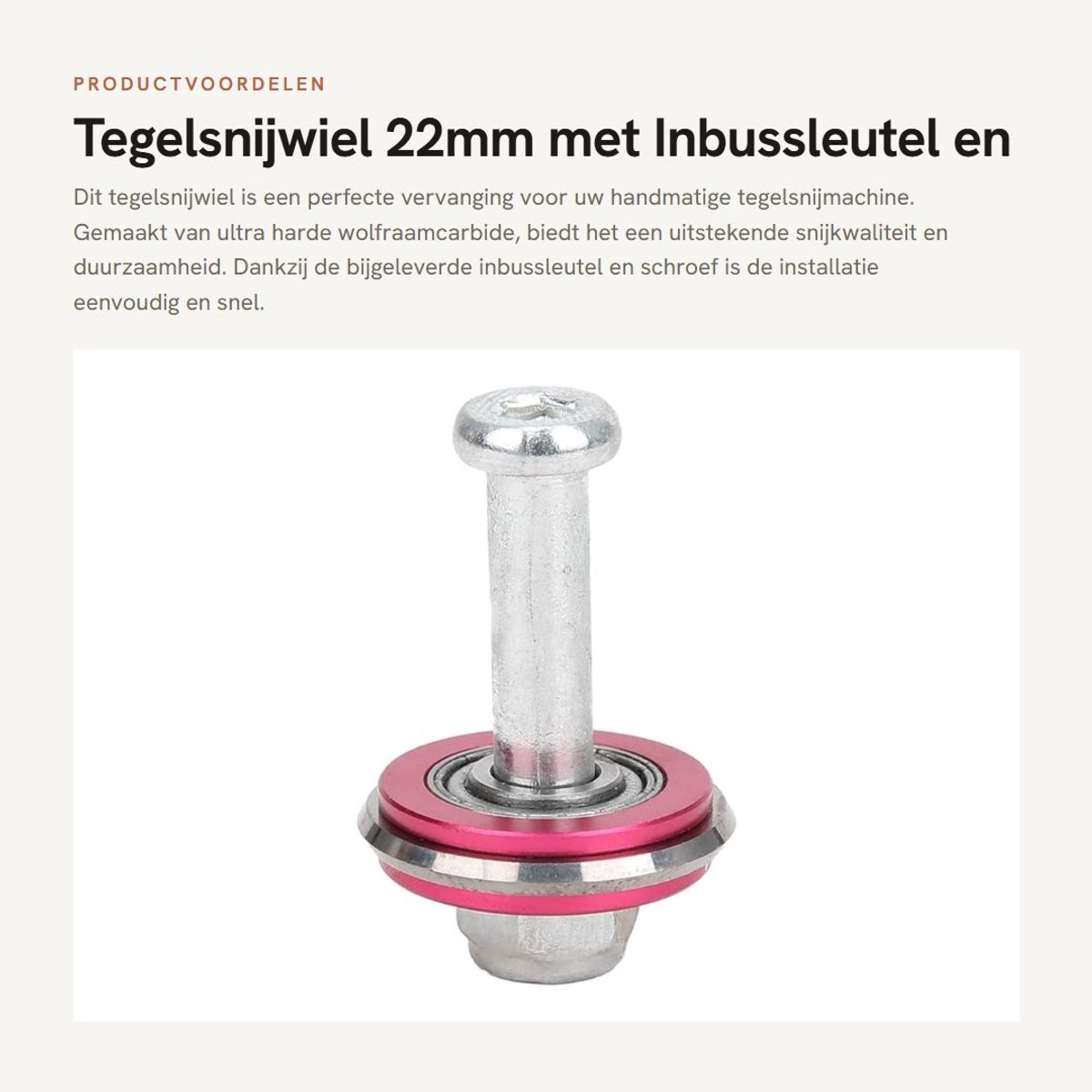 Dailygoods- Tegelsnijwiel 22 mm - Vervanging voor Tegelsnijder - Ultra Harde Wolfraamcarbide - Inclusief Inbussleutel - Hoge Slijtvastheid - Voor Hard Geglazuurde Tegels