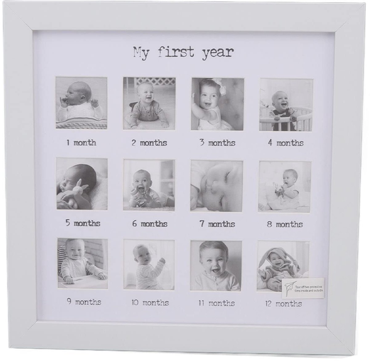 Dailygoods- Fotolijst Baby's Eerste Jaar - 12 Maanden Fotolijst - Collage Fotolijst - Handgemaakt Composiet Hout - Wandmontage/Tafelblad - Duurzaam en Stevig - Herinneringslijst