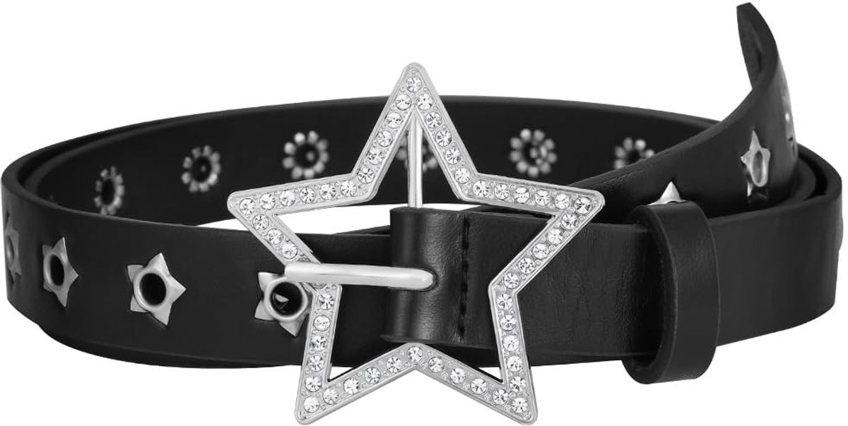 Dailygoods- Leren Riem Verstelbaar - Punk Riem - Retro Accessoires - Damesriem - Zwart - 2,7 cm Breed