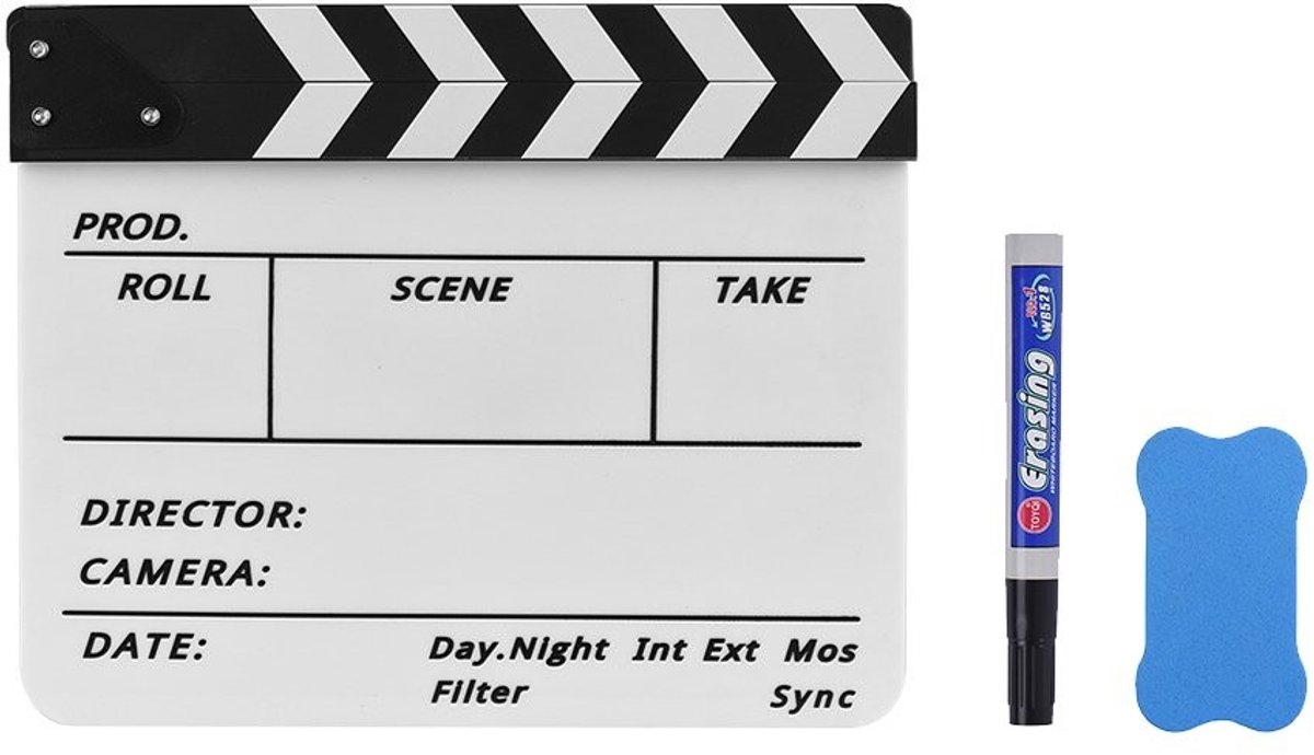Dailygoods - Professionele Film Klapper met Marker en Gum