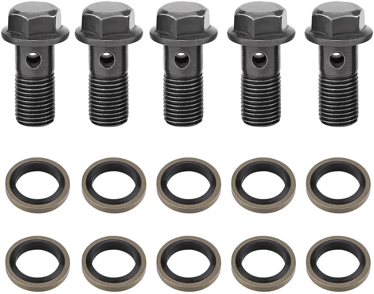Dailygoods- Rembouten Set van 5 - M10 x 1.25mm - Inclusief 10 Ringen - Geschikt voor Remklauw - Schokbestendig - Gemaakt van IJzer