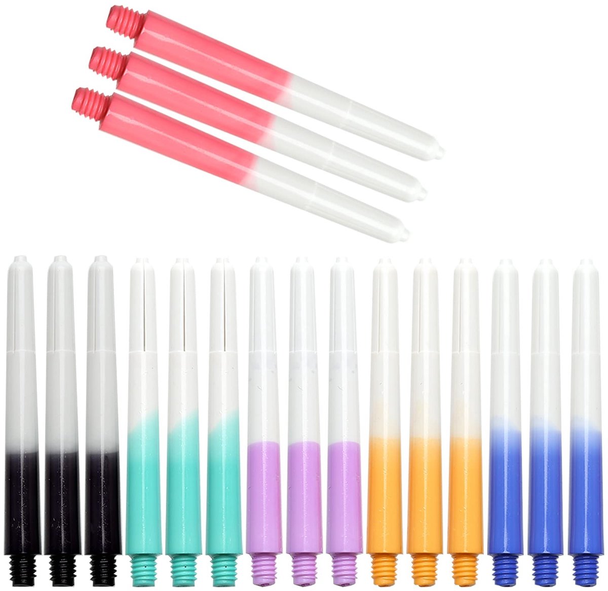Dailygoods- Dartshafts 18 Stuks - Nylon Dartshafts - 48mm Lengte - 2BA Draad - Hoogwaardige Kunststof - 6 Kleuren - Dartpijlen