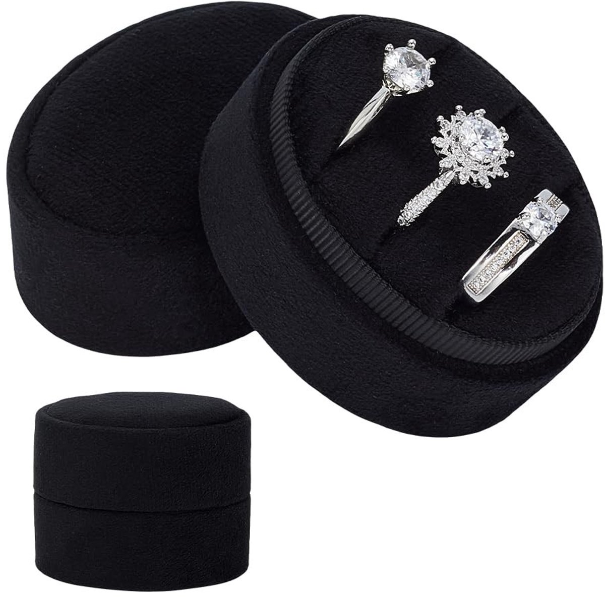 Dailygoods - Fluwelen Ring Doos voor 3 Ringen - Zwart Ovaal Sieradenhouder