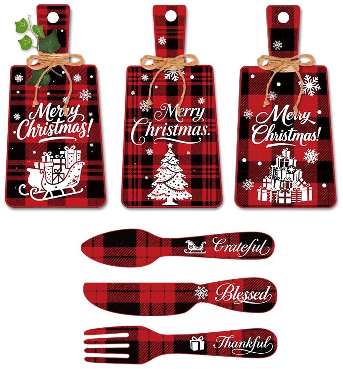 Dailygoods- Kerstbord 6 Stuks Houten - Eetborddecoraties - Muurdecoratie - Keukenaccessoires - Kerstthema - Ontspannen Sfeer - Decoratiebord