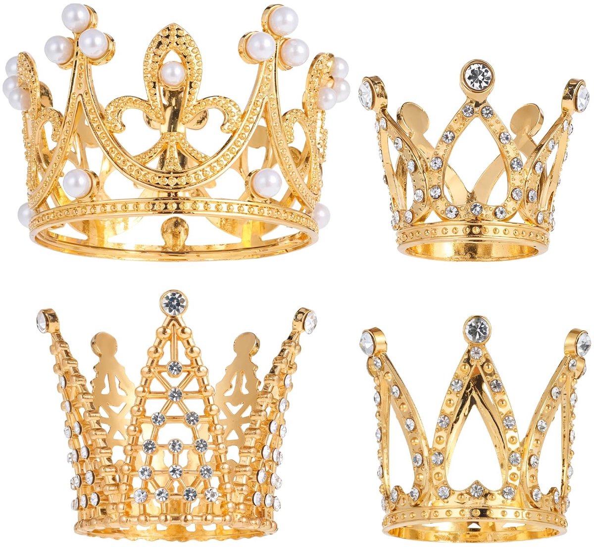 Dailygoods- Taarttoppers 4 Stuks - Gouden Mini-Kroon - Herbruikbare Taartdecoratie - Bruiloft - Koningsthema - Zinklegering