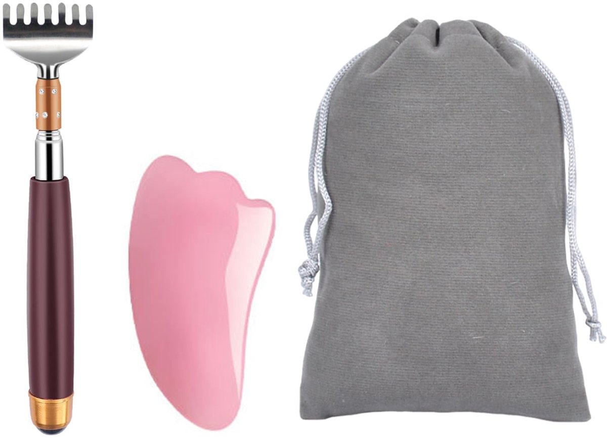 Dailygoods- Rugkrabber Intrekbaar - Houten Handvat - Roestvrij Staal - Draagbaar - Fluwelen Tas - Verstelbare Lengte 18-53 cm - Massageapparaat