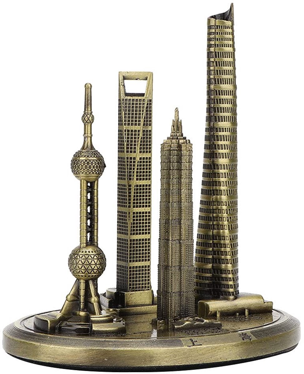 Dailygoods- Souvenir Shanghai Oriental Pearl Tower - Decoratieve Tafellamp - Vintage Decoratie - Hoogwaardig Vakmanschap - Klein Model - Bronskleurig 9,5x10,5 cm