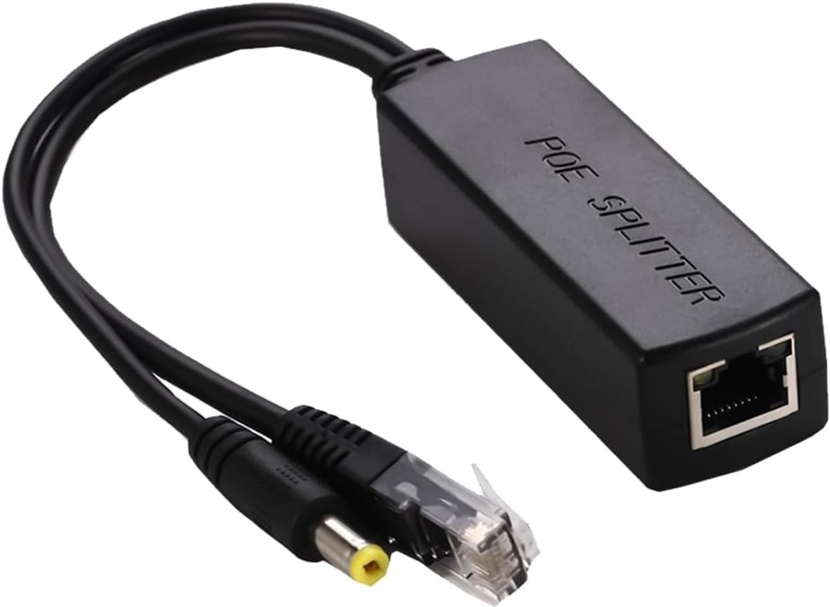 PoE Adapter Splitter - Power Ethernet - Netwerk Uitbreiding - 48V naar 12V Conversie - 240mm - Zwart
