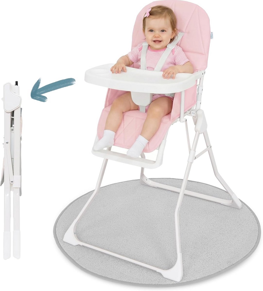 Kinderstoel - Eetstoel Baby - Veilig Eten - Inklapbaar Lichtgewicht - Tot 15 kg - Roze