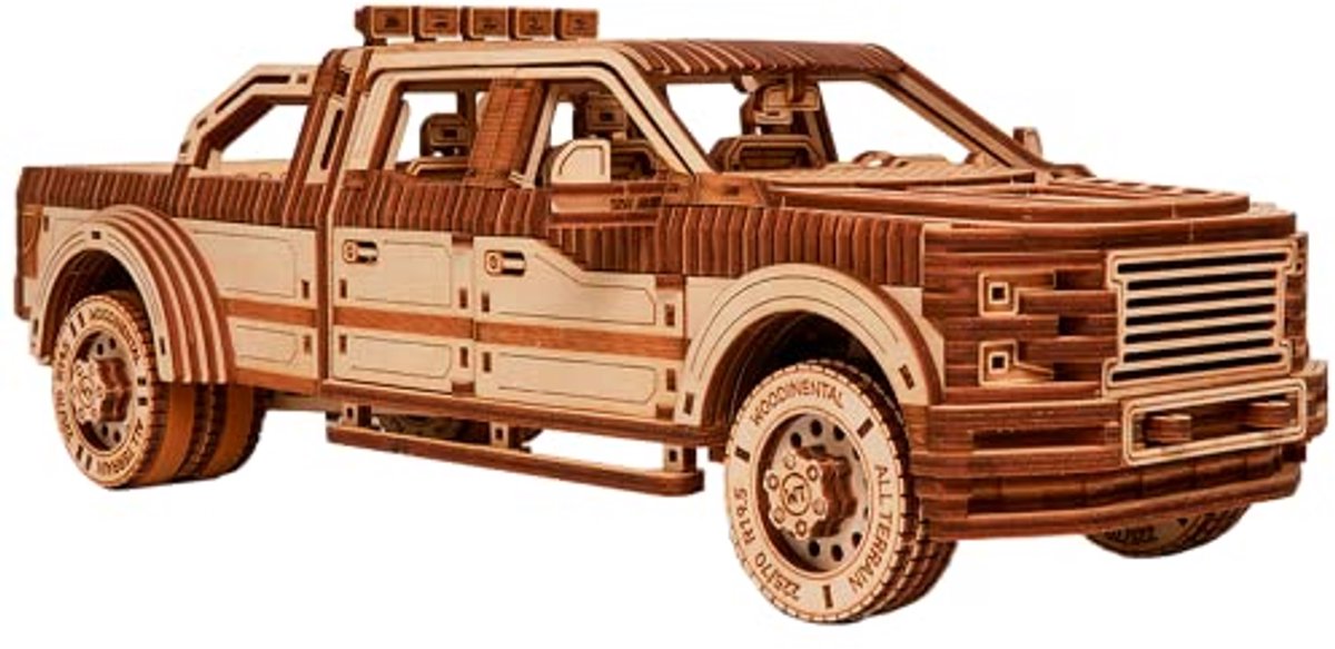 Houten Puzzel Truck - 3D Model - Hobby Bouwen - Rijdt tot 10m - 36 x 135 cm - Natuurlijk Hout