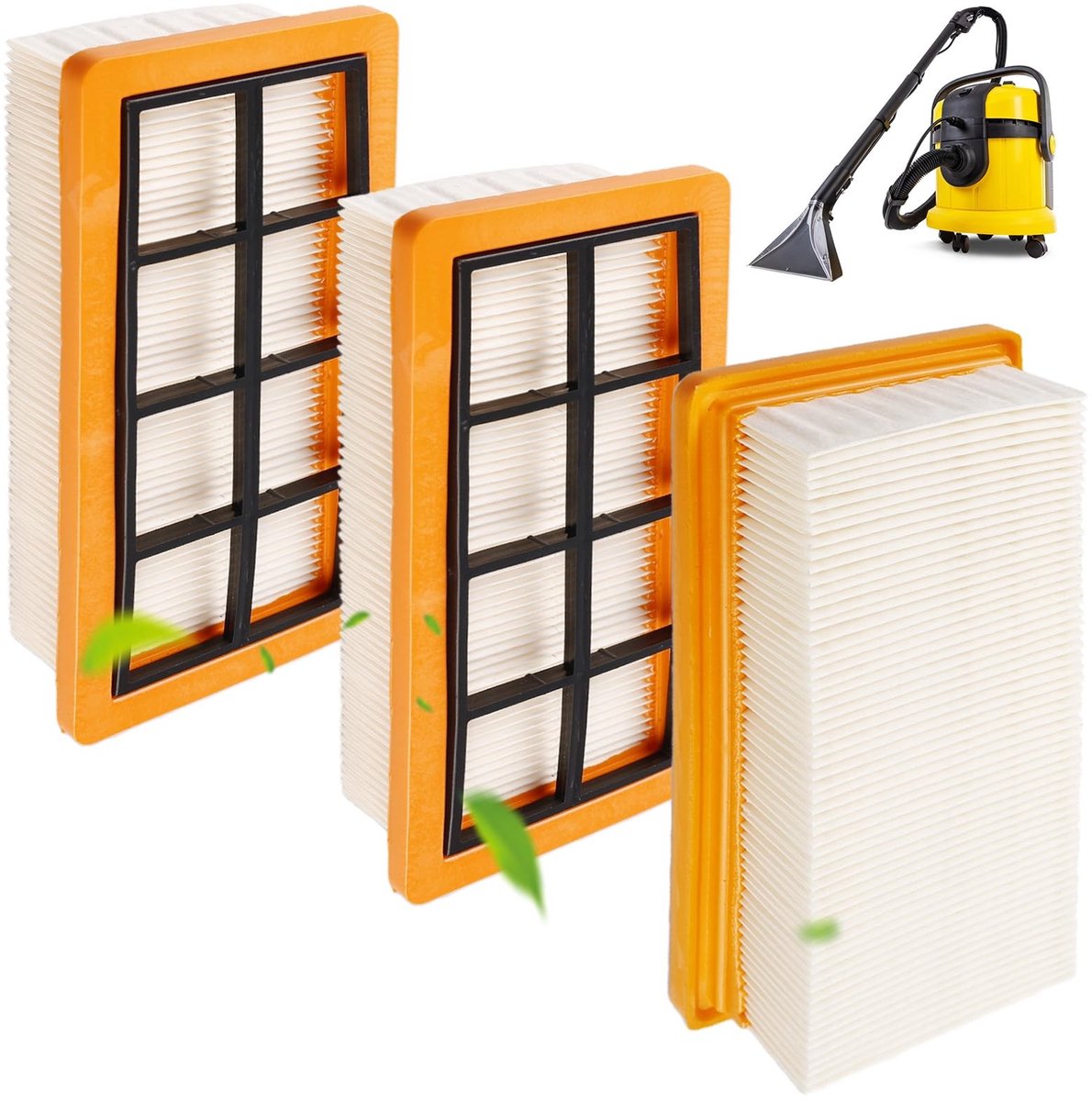 Dailygoods- Platte Vouwfilter 3 Stuks - Vervangend Filter - Geschikt voor Kärcher AD3.200/AD3.000 - Hoogwaardig Filterpapier - Afmetingen 195 x 97 x 50 mm - Optimale Filterprestaties - Stofzuigerfilter