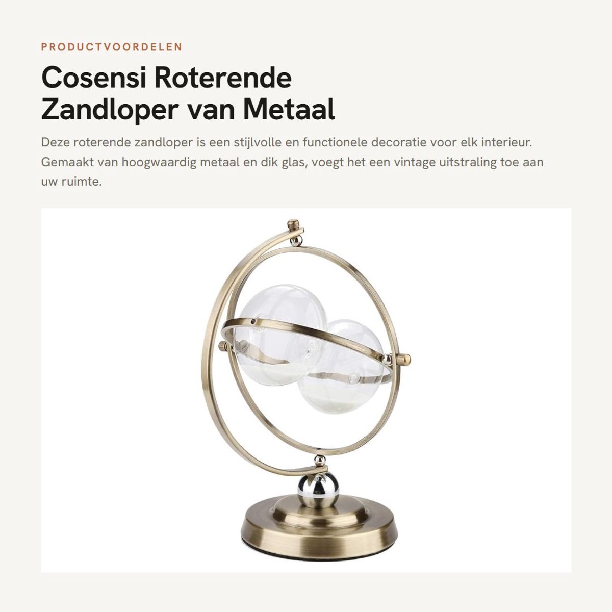 Dailygoods- Zandloper 15 Minuten Timer - Metaal - Vintage Zandglas - Keramiek/IJzer - 26x19 cm - Unieke Decoratie
