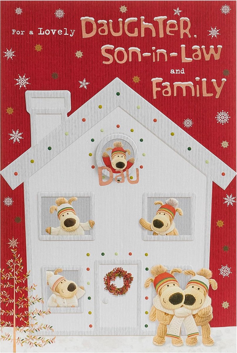 Kerstkaart Familie - Wenskaart Zoon - Feestelijke Groeten - Koperfolie Accent - 149 x 229 mm - Multicolor