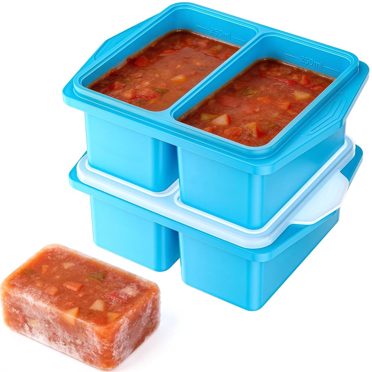 Dailygoods- Siliconen Vormen 2 Stuks - Soepcontainers met Deksel - Luchtdichte Afdichting - Voor Invriezen van Soepen/Sauzen - 250/500 ml - Herbruikbaar en Lekvrij - Vriescontainer