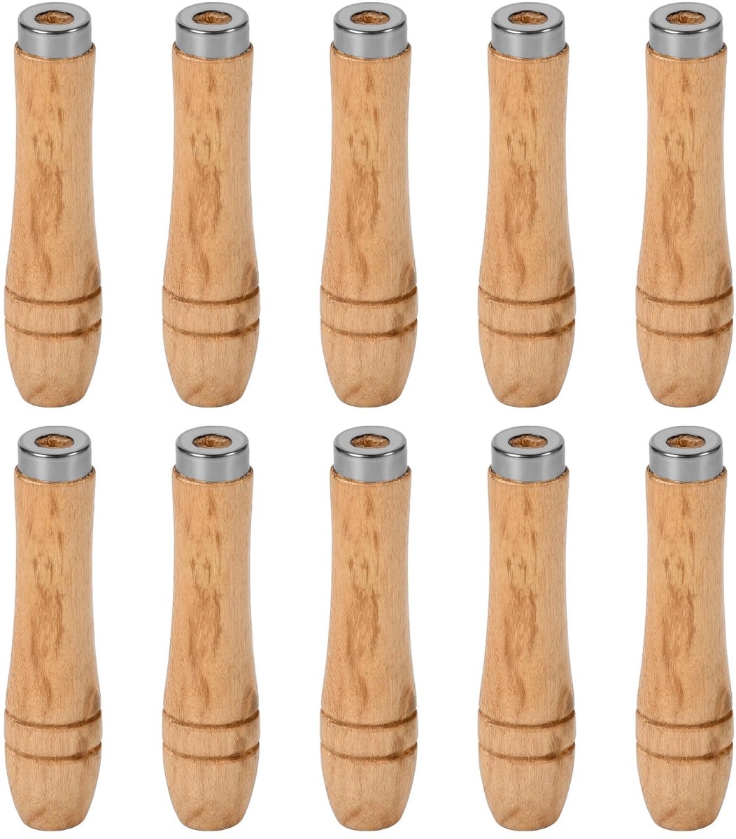 Dailygoods- Houtvijlgreep 10 Stuks - Veiligheidsvijlgreep - Antislip Handgreep - Duurzaam Hout - Ergonomisch Ontwerp - Metalen Veiligheidsringen - Vijlhandgreep