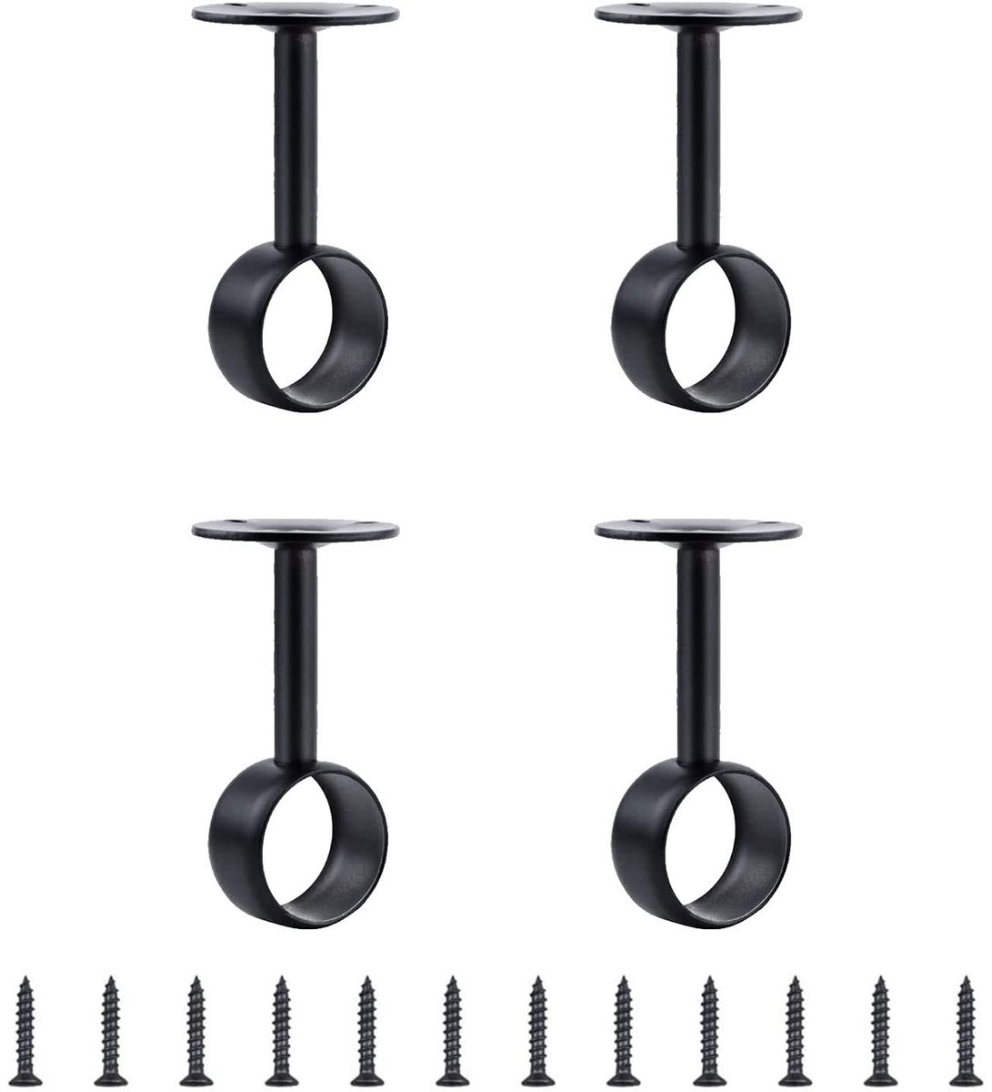Dailygoods- Plafondmontagebeugel - 4 Stuks - Roestvrij Staal - Gordijnroede Beugels - Heavy Duty - Sterk Draagvermogen - Zwart Coating - Gordijnbeugel