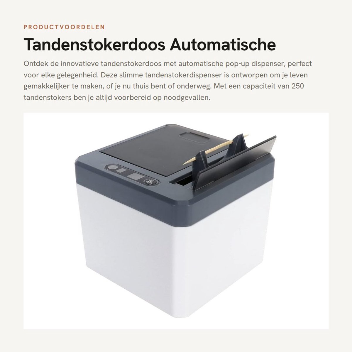 Dailygoods- Tandenstokerdoos Automatische Dispenser - Intelligente Inductie - Grote Capaciteit 250 Stuks - Infraroodsensor - Sluit Automatisch - ABS Materiaal - Tandenstokerdispenser