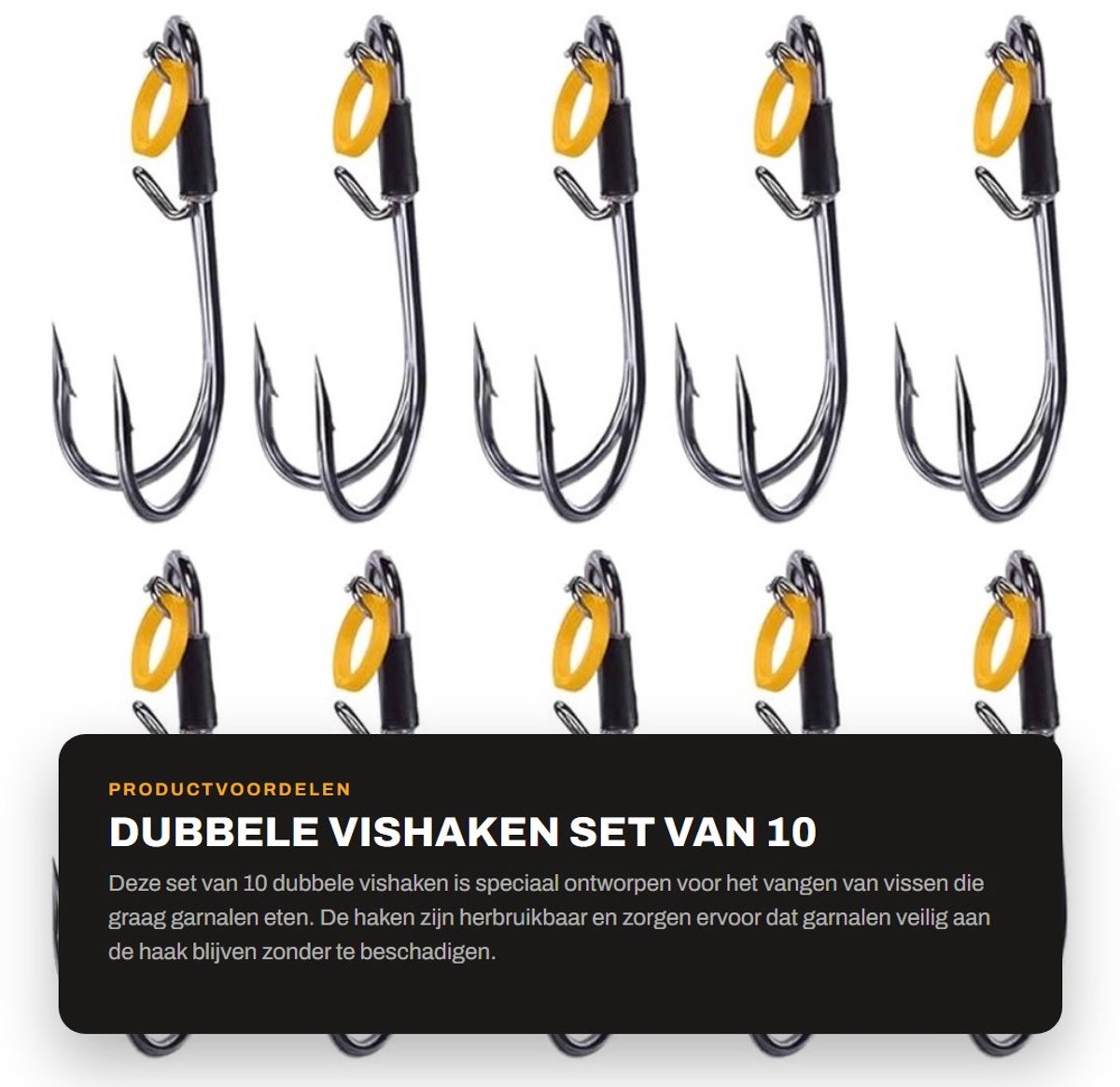Dailygoods- Vishaken Dubbel 10 Stuks - Koolstofstaal - Herbruikbaar - Voor Garnalen - Veilig Ontwerp - Vermindert Vissterfte - Haak