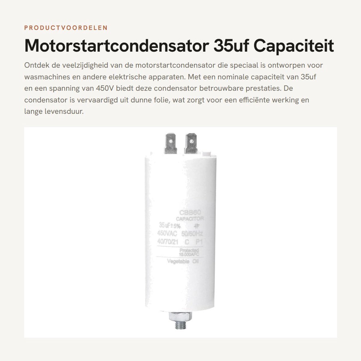 Dailygoods - Motorstartcondensator - 35uf Capaciteit - Eenvoudig te installeren - 450V Spanning - Dunne folie - Geschikt voor wasmachine en elektrisch...