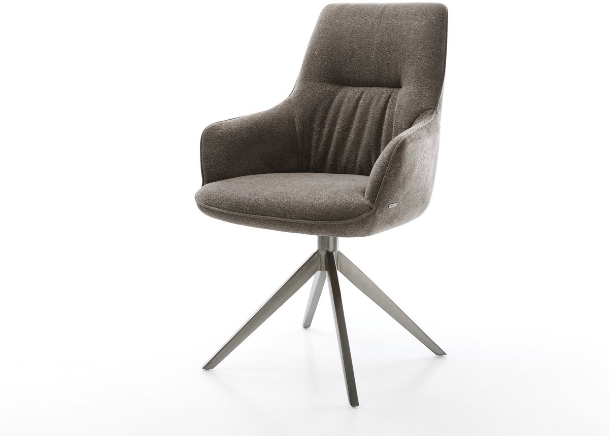 Eetkamerstoel Zelia-Flex met armleuning kruisframe breed grafiet zachte stof met structuur taupe 360° draaibaar rocker-functie pocketveer kern