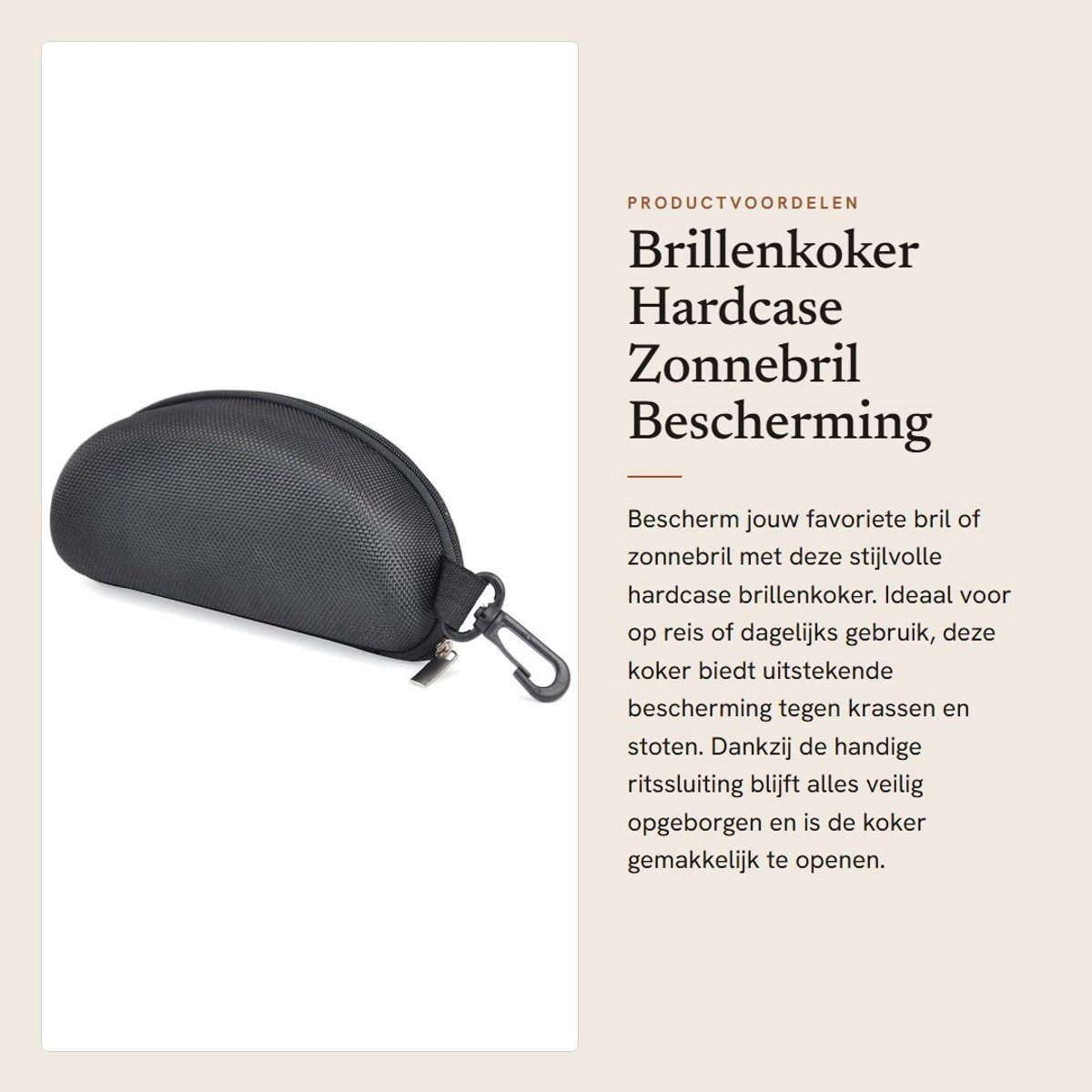 Dailygoods- Brillenkoker hardcase - Zwart - Bescherming voor zonnebril/leesbril - Afmetingen 17x7,5x5,5 cm - Karabijnhaak - Stevige grip - Brillenetui