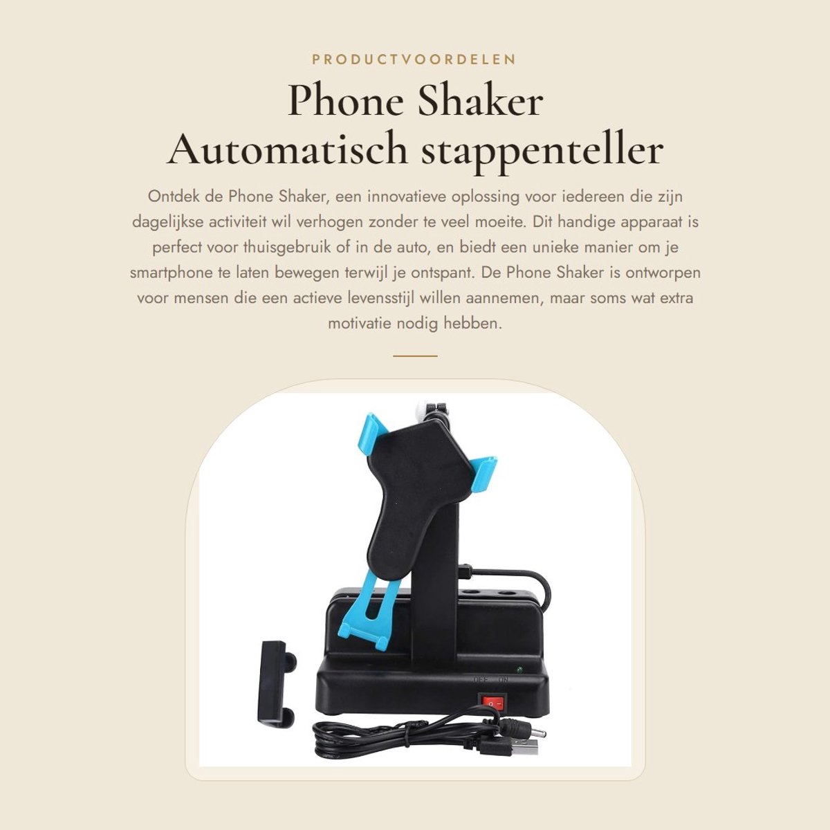 Dailygoods- Stappenteller Phone Shaker - Automatische Telefoon Shaker - Verstelbare Standaard - Hoogwaardige Materialen - Tot 8000 Stappen per Uur - Eenvoudig Ontwerp